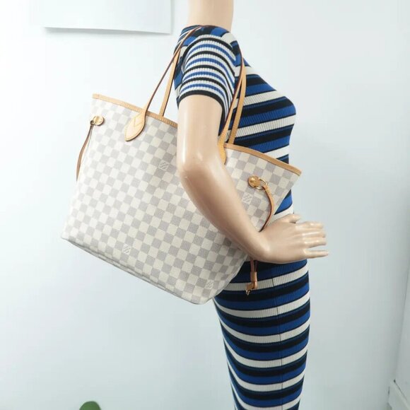 LOUIS VUITTON Neverfull MM White W/P Damier Azur Canvas Shoulder Bag 1632-101824 - Picture 12 of 12